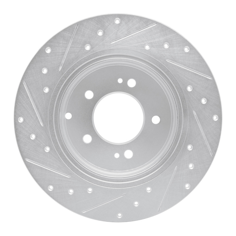 Kia Cadenza Brake Rotor (1) - Rear Right - R1 Concepts - Drilled & Slotted - Silver - `17-`19